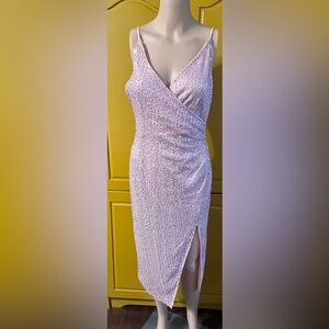 Hello Molly Quiet Dancer Sequin Midi Dress Size Med/6 Rose Pink Party Cocktail